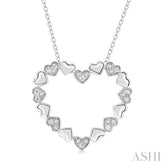 1/20 ctw Puffed Heart Plain and Round Cut Diamond Fashion Pendant With Chain in Sterling Silver